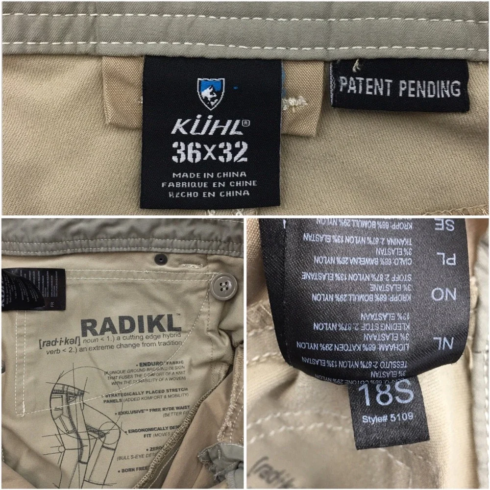 Kuhl Radikl Khaki Tan Mens Performance Hiking Outdoor Pants 36x32